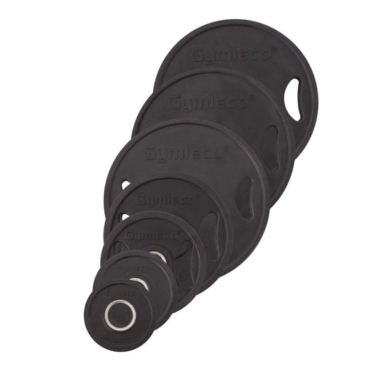 Gymleco Black weight plates in rubber with handles Gymleco UK 